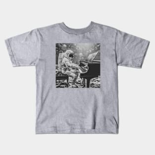 Astronaut Playing Piano Symphony on a Water Planet (Black and White), Cosmic Crescendo Kids T-Shirt